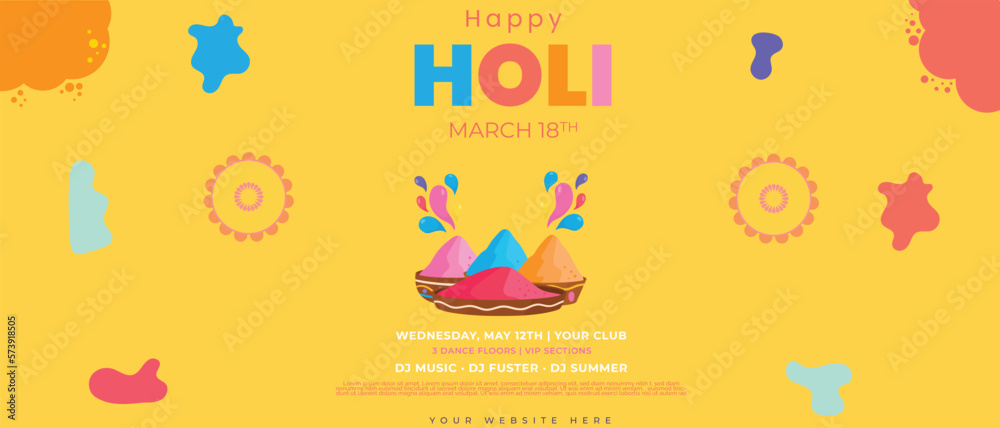 Happy Holi horizontal background template design. color festival of India celebration greetings