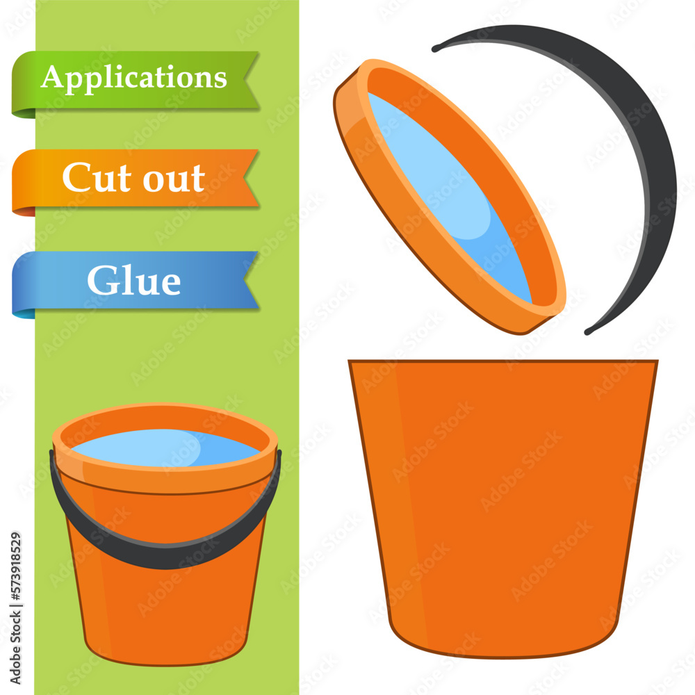 Create paper application the cartoon buckets of water. Use scissor cut