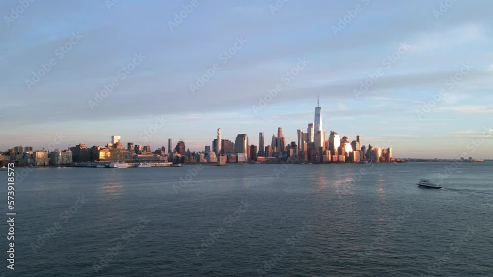 Skyline of Manhattan and Hudson River on sunset - drone photography Skyline of Manhattan and Hudson River on sunset - drone photography