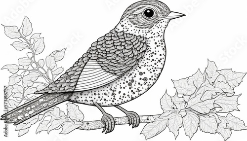 a cute coloring book for children that is still black and white, but waiting for colors and then it will become a wonderful colorful bird © Sndor