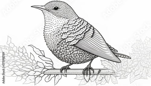 a cute coloring book for children that is still black and white, but waiting for colors and then it will become a wonderful colorful bird