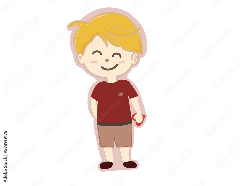 Boy in Red Shirt with Heart Box