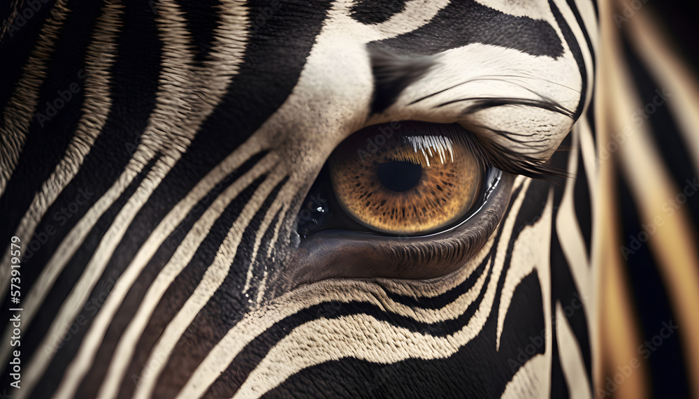 close-up on the zebra's eye. look of a zebra, zebra eyes, generative ai - obrazy, fototapety, plakaty 