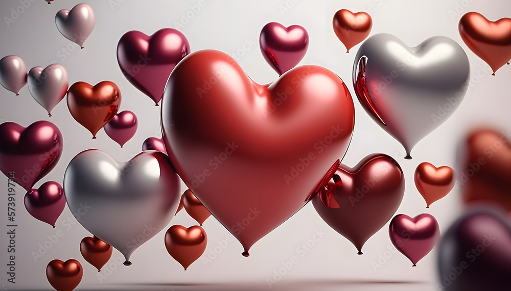 heart balloons, heart shaped balloons, valentine's day, heart flying, generative ai