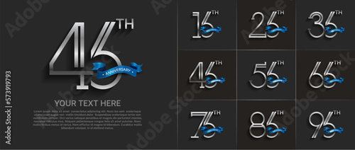 set of anniversary logotype silver color with blue ribbon for special celebration event