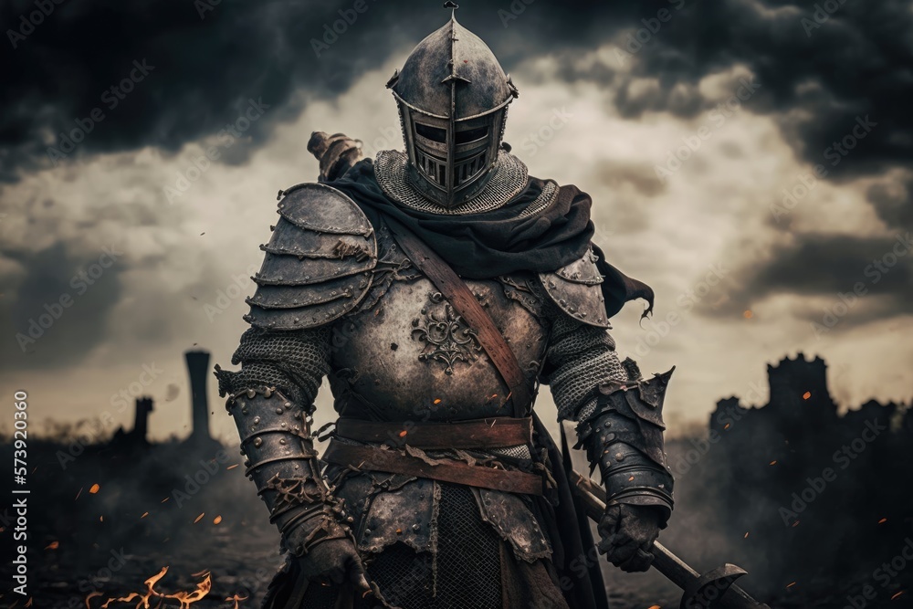 The Unstoppable Force of the Medieval Knight on the Battlefield in Europe Generative AI	