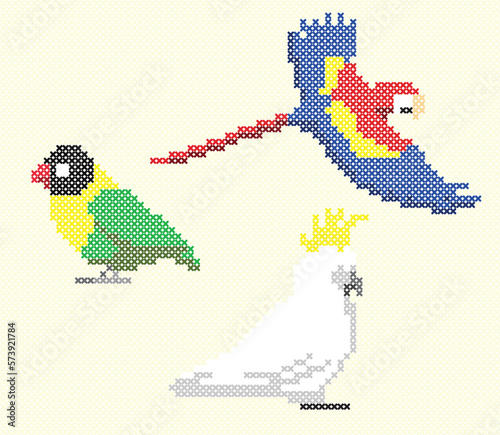 Cross Stitch Vector Element Bird Parrot Macaw Lovebird Cockatoo Embroidery
