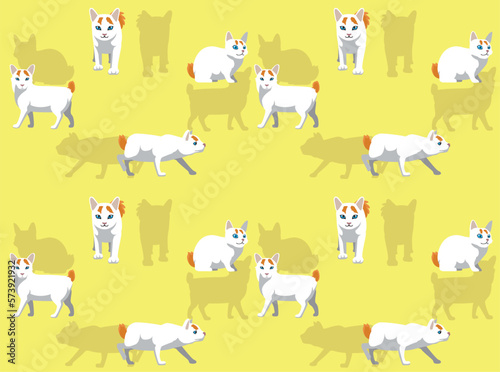 Fotografie Cat Japanese Bobtail Cute Cartoon Poses Seamless Wallpaper Background