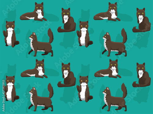 Cat Ragamuffin Cute Cartoon Poses Seamless Wallpaper Background
