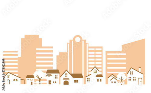 ビル群と住宅街のイラスト　暖色