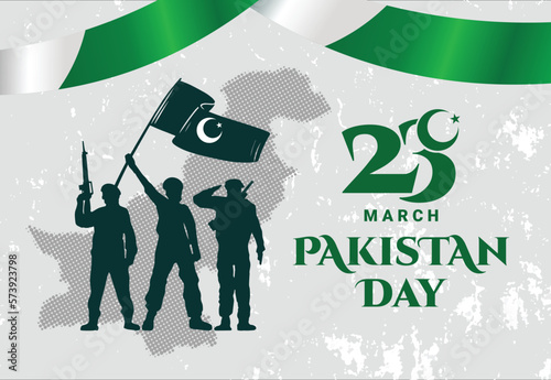 illustration banner for happy pakistan day with silhouette image of waving flag photo