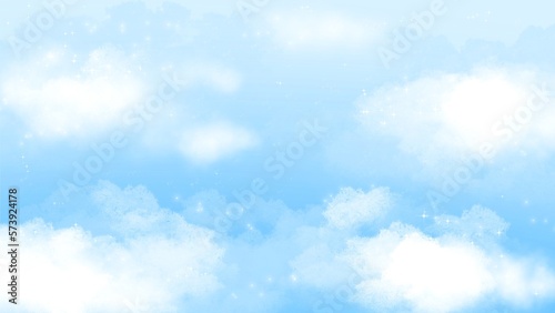 Cute blue sky with clouds and little star hand drawn background