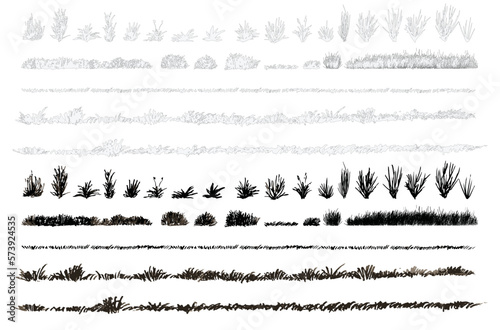 Fényképezés set of grass line cad and silhouettes isolated on white background