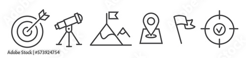 Goals and targeting - business vector icon collection on white background