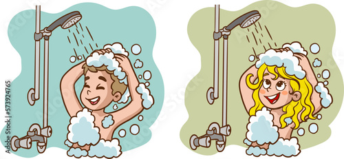 kids taking a bath cartoon vector