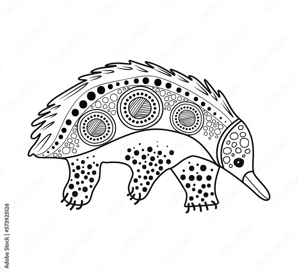 Echidna drawing in aboriginal art style - Vector illustration Stock ...