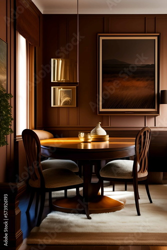 Design of an elegant brown room with brown furniture. generative AI. © Hamza