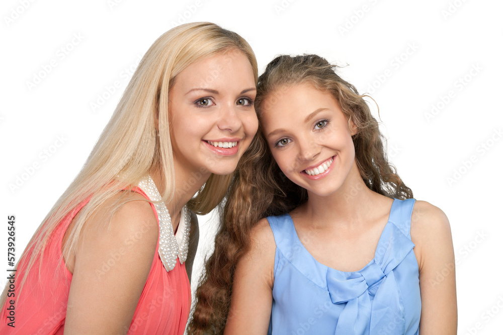 Portrait of Two Smiling Girlfriends , Sisters Portrait of Two Smiling Girlfriends , Sisters