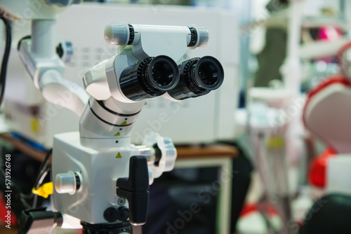 Fototapeta Naklejka Na Ścianę i Meble -  Close-up view of optical microscope for educational and routine use