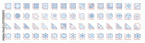 Set of area, dimension and size color icon. Collection of dimension area symbol EPS10 - Stock Vector