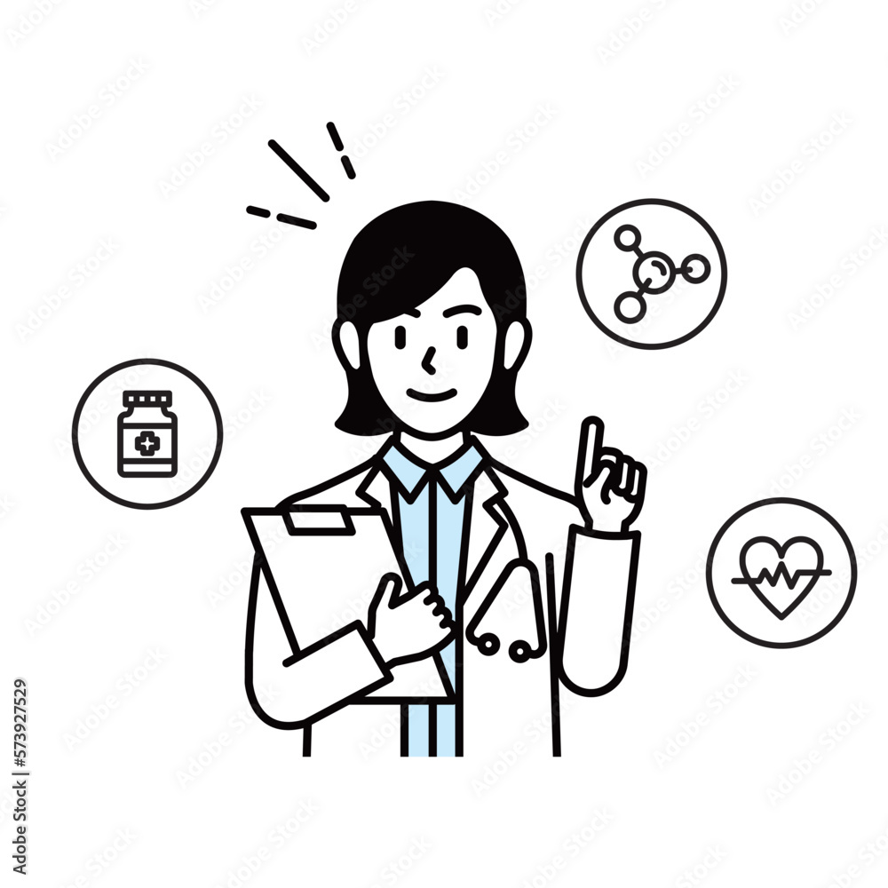 cartoon-illustration-depicting-a-female-doctor-explaining-and-guiding