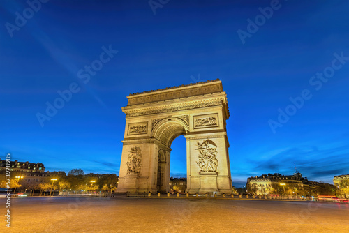 Fototapeta Naklejka Na Ścianę i Meble -  Paris France night city skyline at Arc de Triomphe and Champs Elysees