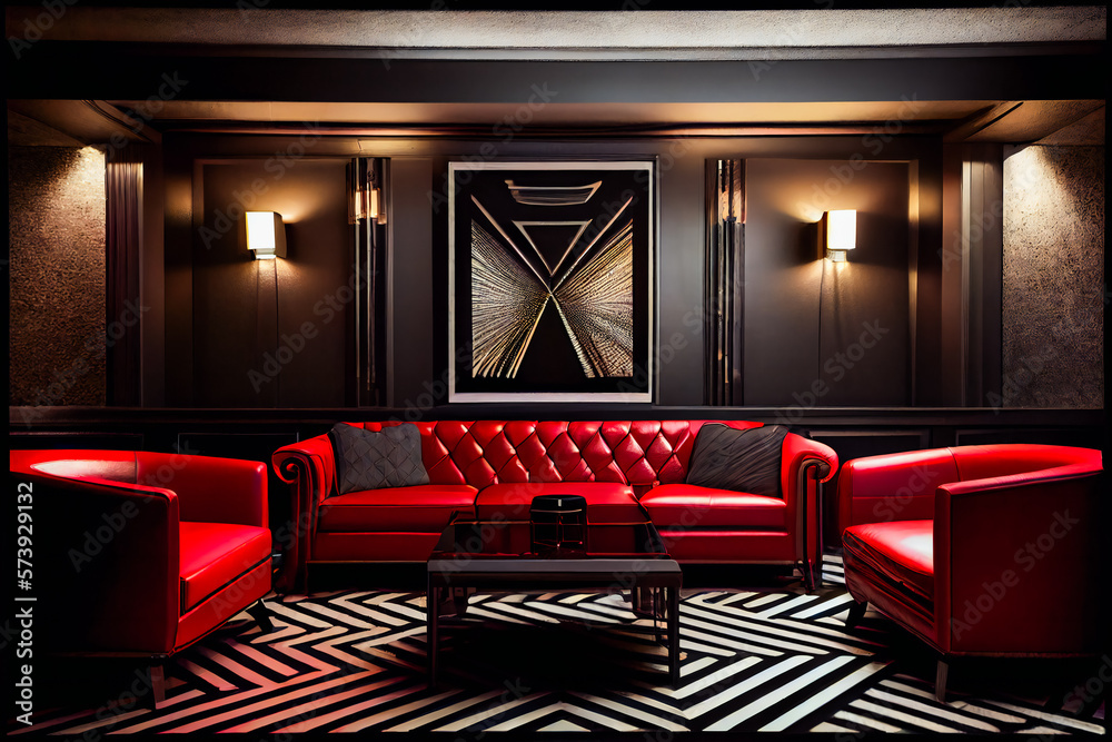 Red Interior of luxury nightclub, restaurant. Lounge bar. Generative AI ...