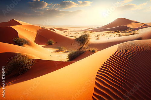 Serene Desert Sand Dunes.  Generative AI.