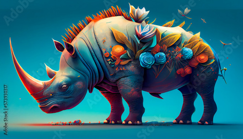  Fantastic Tropical Surreal Rhinoceros. Generative AI