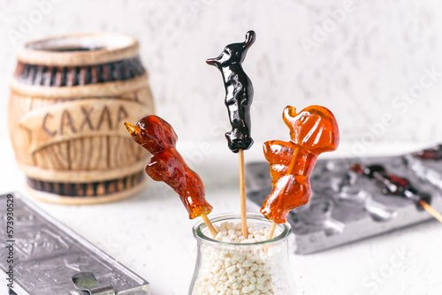 Lollipops on a stick. Candy on a white background. Homemade sweets