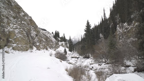 The Juuku Gorge. Tian Shan mountains in Kyrgyzstan. Winter season. photo
