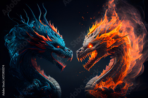 Two  fire breathing dragons.  Dragons fighting.  Generative AI.