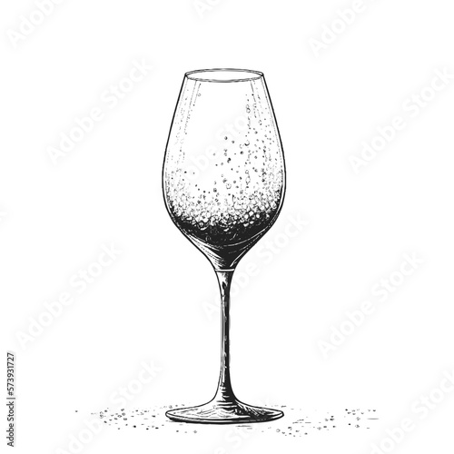 Vector vintage illustration with hand drawn champagne flute. Elements isolated on white for bar menu. Black and white.