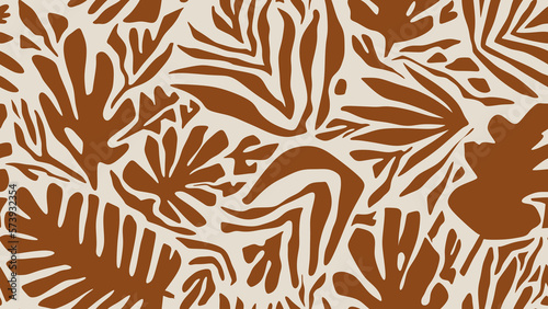 Hand drawn minimal abstract organic shapes seamless pattern, leaves and flowers.