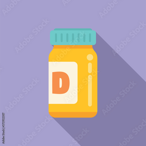 Vitamin D bottle icon flat vector. Food nutrition. Diet skin