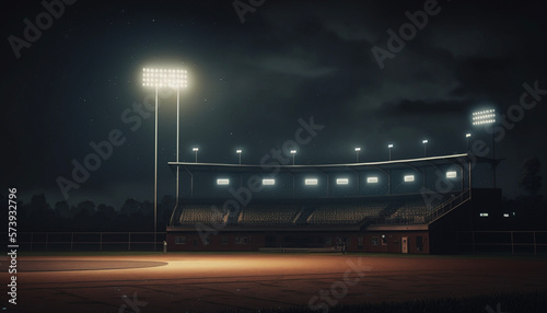 Experience the Thrill of Nighttime Softball in a Realistic Stadium with Dramatic Lamp Lighting, made with Generative AI