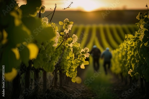 Ai illustration of a vineyard on a pleasant spring morning 