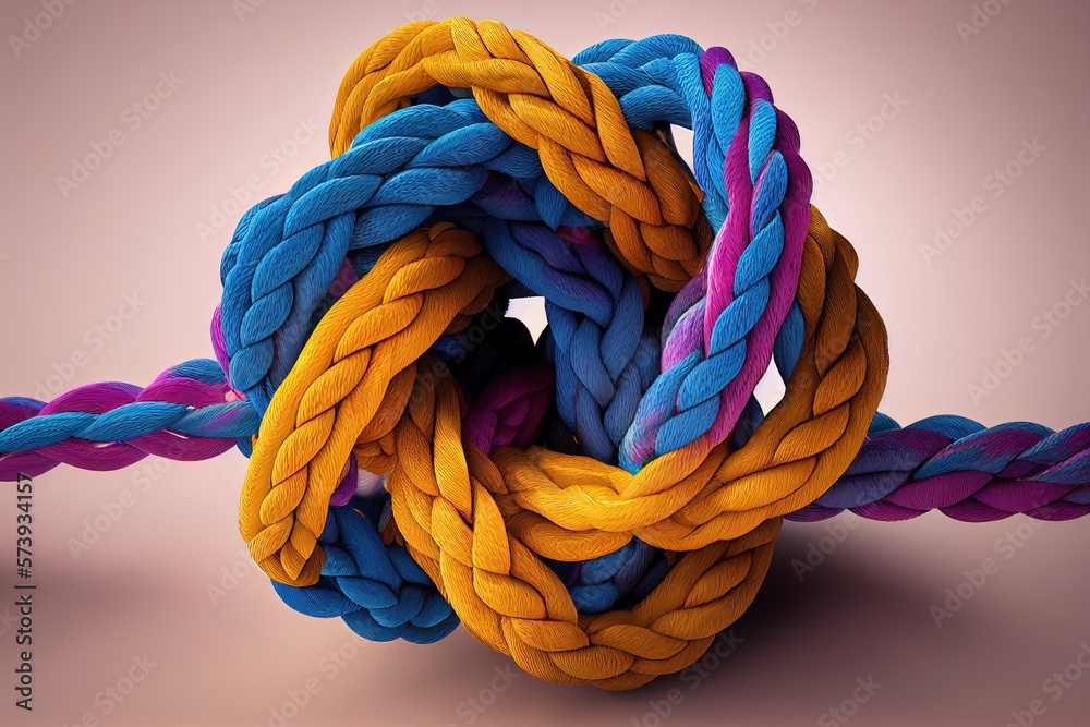 boule de noeud de corde complexe coloré isolé  - obrazy, fototapety, plakaty 