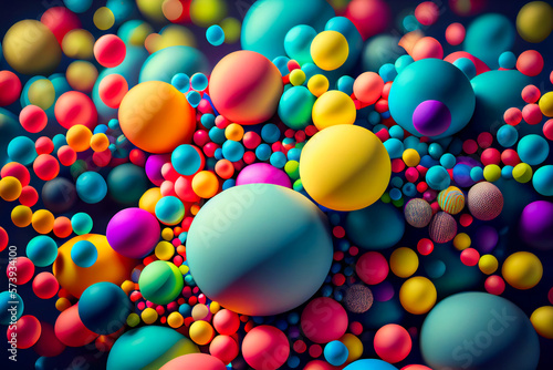 Abstract multi-colored spheres. Modern background design. Bubble trendy template. Generative AI.