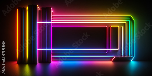 Abstract painting concept. Colorful neon light art background. Generative AI. © PhotoGranary