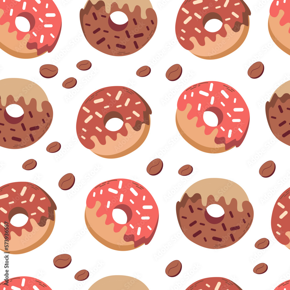 coffee Sweet summer seamless pattern with donuts vector illustrations coffee Sweet summer seamless pattern with donuts vector illustrations