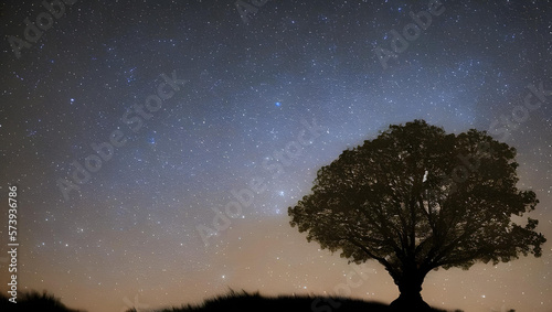 幻想的な星空と木のシルエット © Hideshi