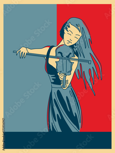 Minimalistic poster, card, invitation with the image of a violinist. vector illustration