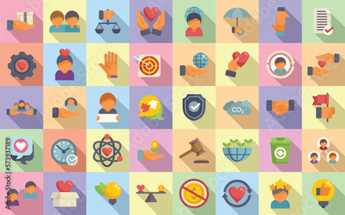 Social responsibility icons set flat vector. Friend care. Service people