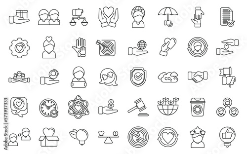 Social responsibility icons set outline vector. Friend care. Service people