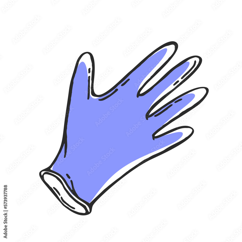 Latex glove medical pharmaceutical device. Medical devices vector hand drawn illustration Latex glove medical pharmaceutical device. Medical devices vector hand drawn illustration