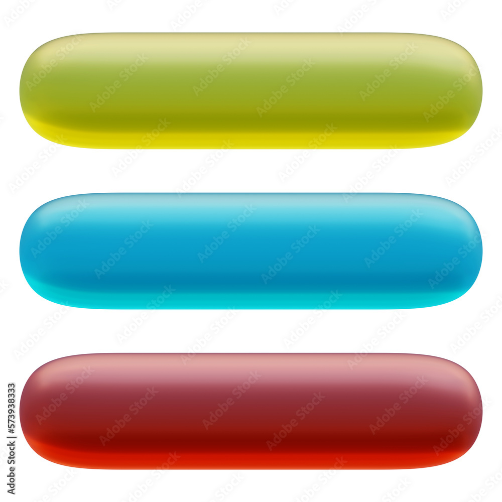 Set of round rectangle shape buttons in 3d render