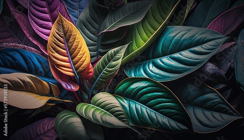 Background of plant leaves and tropical flower design for wallpaper. Generative Ai.