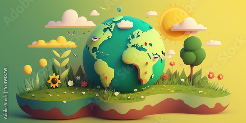 illustration earth day cute style landscape green  for book cover  wallpaper earh day  presentation  community green earth