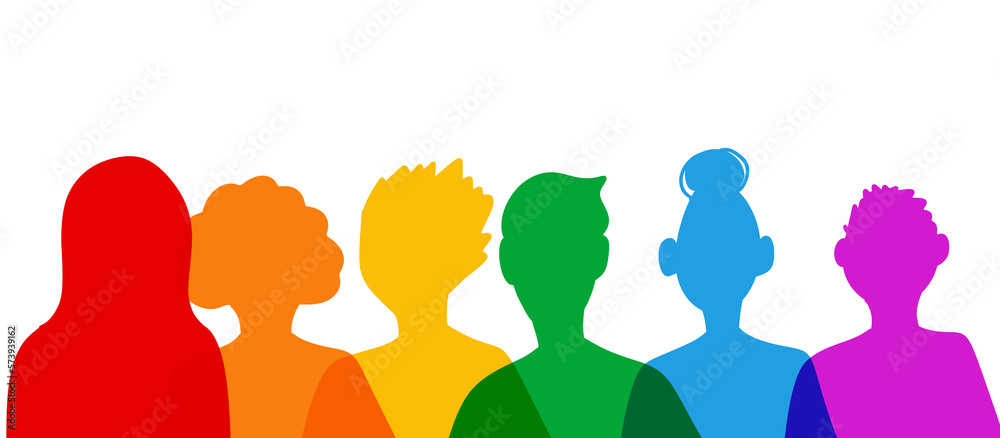 LGBT colors,LGBT flag. Silhouettes of people and the flag of the LGBT community. Tolerance and tolerance.Pride